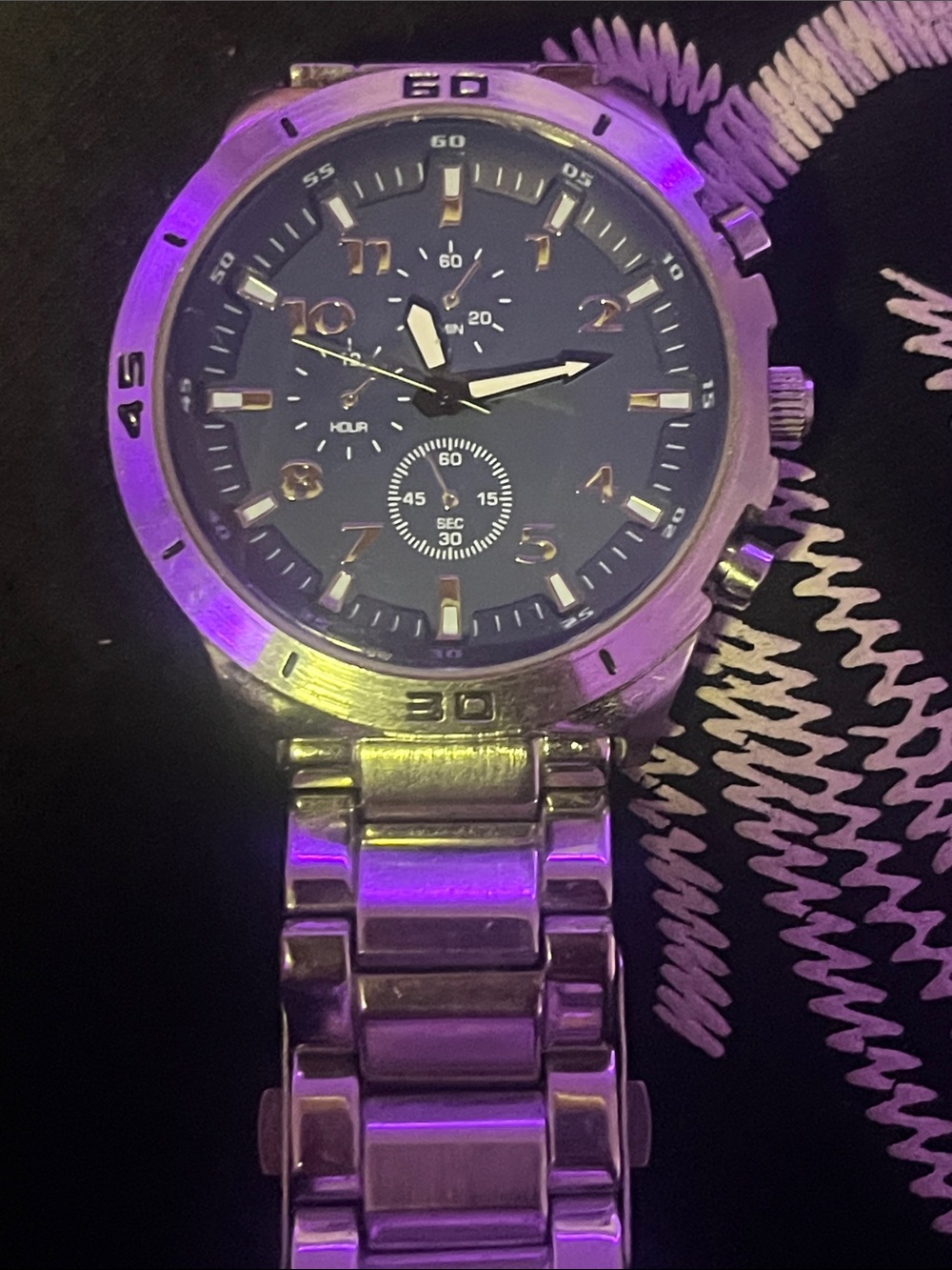 Men's Stainless Steel Chronograph Watch - Black Dial